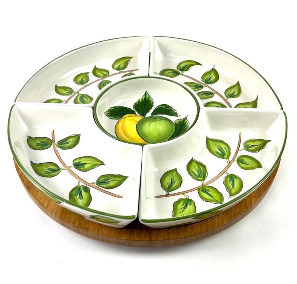 Tabletop Gallery Lemon Wreath Bamboo Lazy Susan Dvided Tray Party Serveware